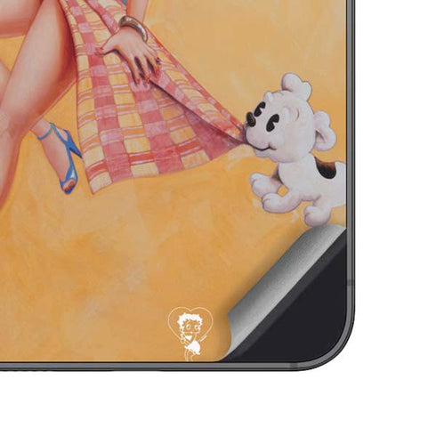 Betty Boop With Puppy Orange Background Galaxy A14 5G Skin
